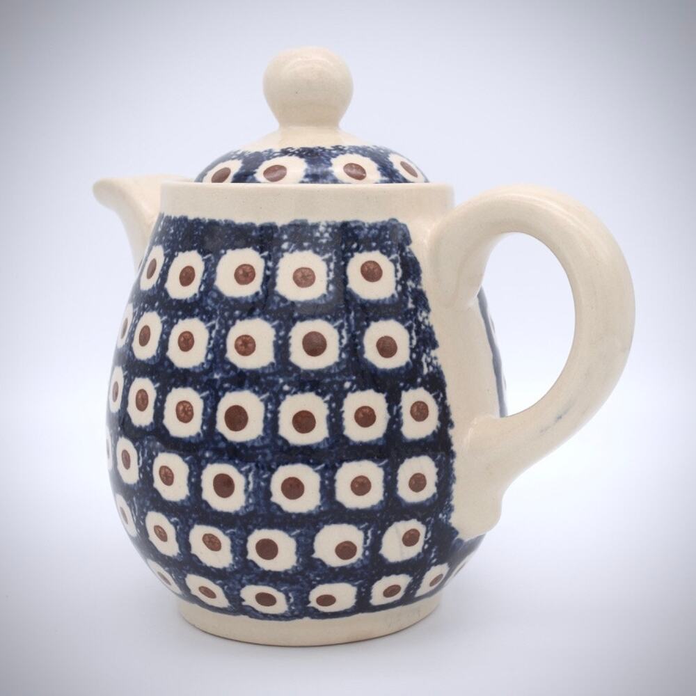 Vintage Bunzlau Ceramic Teapot Peacock Eye Pattern